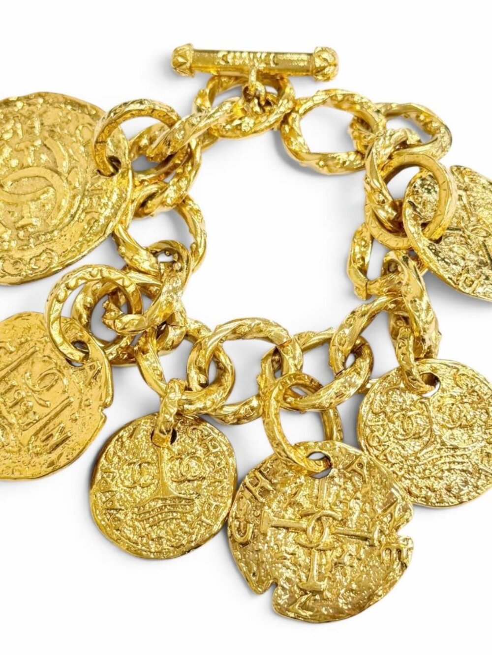 Chanel Vintage CC Logo Medal Chain Bracelet Gold